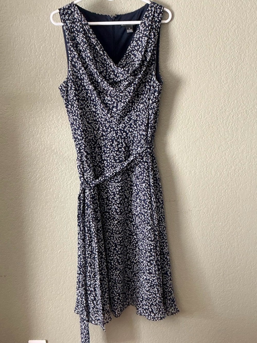 Jessica Howard Navy and White Floral Cowl Neck Midi Dress